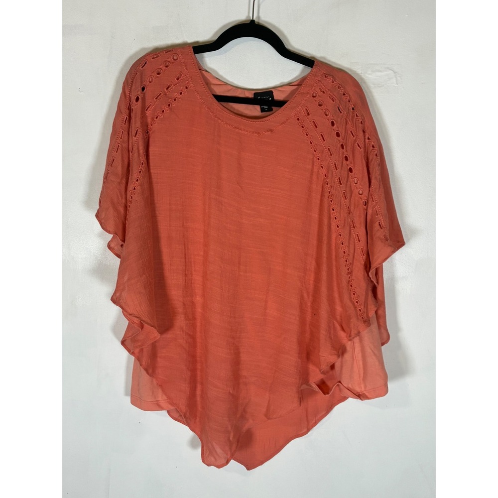 Simply Emma Women's 3X Coral Cape Sleeve Layered Blouse Top Asymmetrical Hem